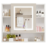 SOOWERY Medicine Cabinet Mirror with Led Light 27.5" W x 24.3" H Lighted Vanity Mirror Wall Mounted Bathroom Storage Cabinet with Single Door Surface Farmhouse Bathroom Cabinets White SOOWERY