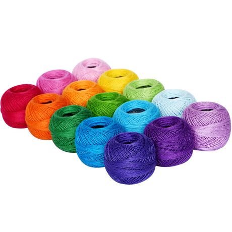 Soft 1500Y 15 Pearl Balls Cardinal Size 8 Rainbow Colors for Crochet Hardanger Cross Stitch Needlepoint Hand Embroidery LE PAON