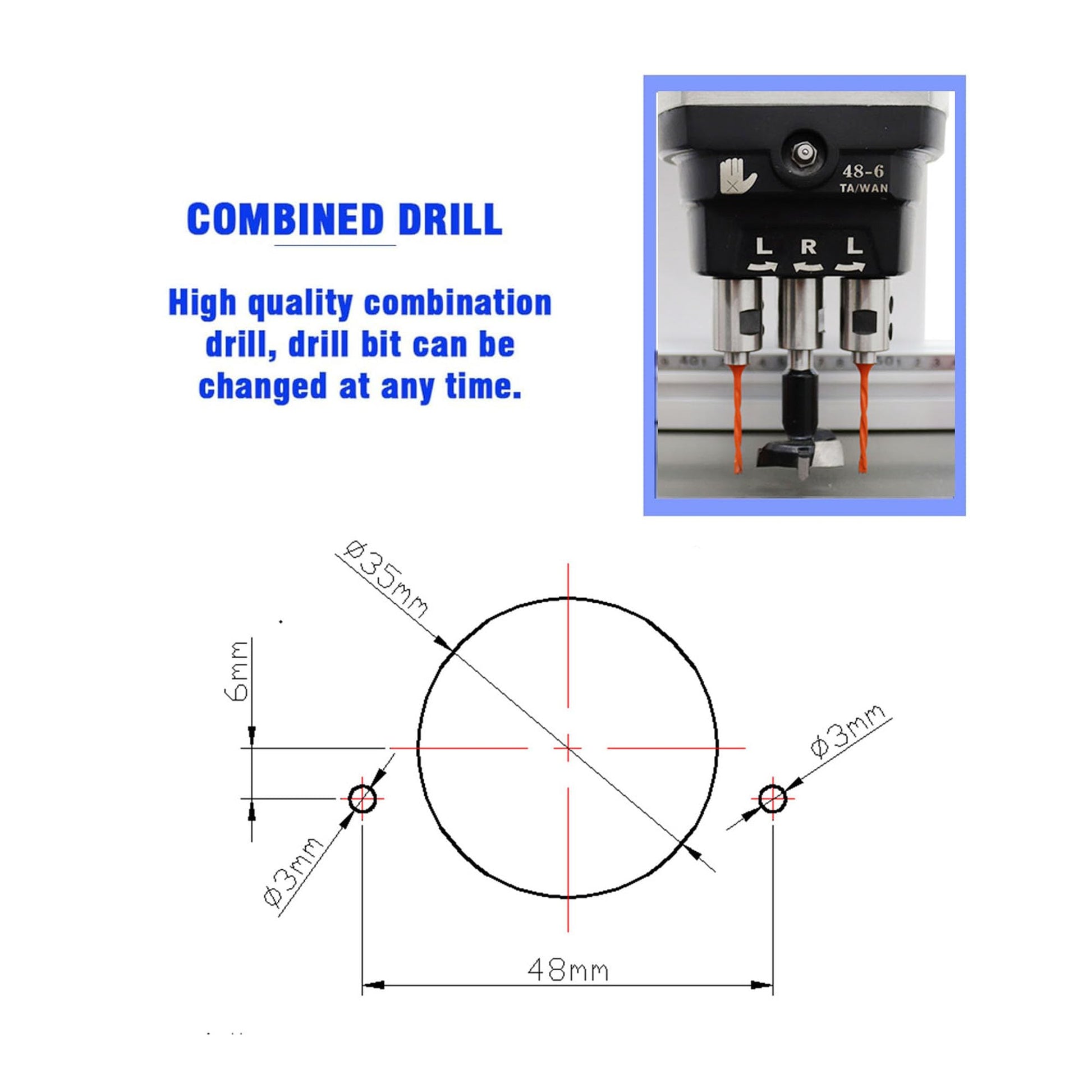 BREVELTION 110V Pneumatic Hinge Boring Insertion Machine Single Head Hinge Drill for Drilling Processing of Cabinets Wardrobes 48-6 Combined Drill 1.5KW - WoodArtSupply