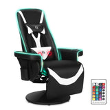 Modern-Depo Queen Throne Racing Gaming Chair, Comfortable Ergonomic Recliner, High Back Swivel Chair with RGB Lights, Footrest, Backrest, Massage Lumbar Support, Headrest and Cupholders, Black White Modern-Depo