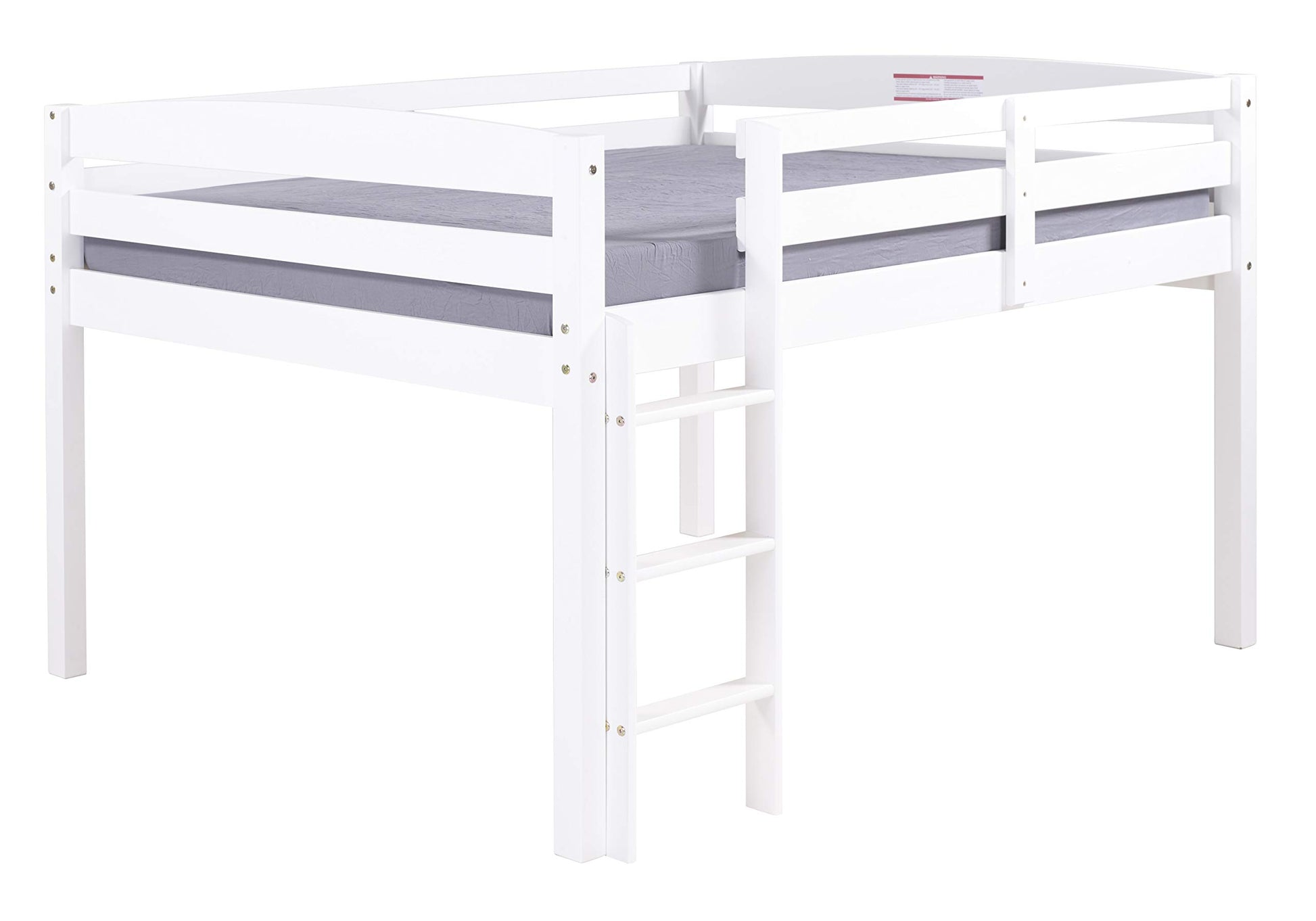 Camaflexi Tribeca White Solid Wood Low Loft Bed Frame with 14 Slats and Dual Center Support - WoodArtSupply