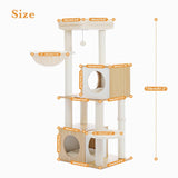 PAWZ Road Large Cat Tree, 51 Inches Wooden Cat Tower with Double Condos, Spacious Perch,Soft Hammock and Totally Wrapped Sisal Posts for Large Indoor Cats-Beige PAWZ Road