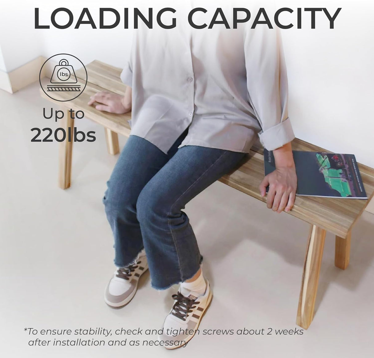 ARROWSTONE Bench 100% Solid Acacia Wood, Backless, Wax Galvanized Finish, Easy Assembly, End Table Wooden Bench Furniture for Plant, Dining Room, Entryway, Indoor (47 inches) ARROWSTONE