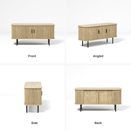47''W Natural Storage Cabinet, Media Console, Tambour TV Stand, Television Stands with Curvy Edge & Sliding Door, Fluted Cabinet, Buffet Sideboard, Credenza, Table Stand for Living Room, Kitchen FiveWillowise