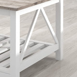 UYIHOME Farmhouse Coffee Table and End Table Set, Oak Grey Wooden Living Room Furniture with Slats Base, Oak Grey UYIHOME