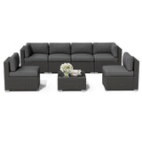 Oakcloud 7-Piece Outdoor Black Rattan Wicker Sectional Conversation Sets Patio Furniture Sofa Set with Cushions and Glass Top Table(Grey) Oakcloud