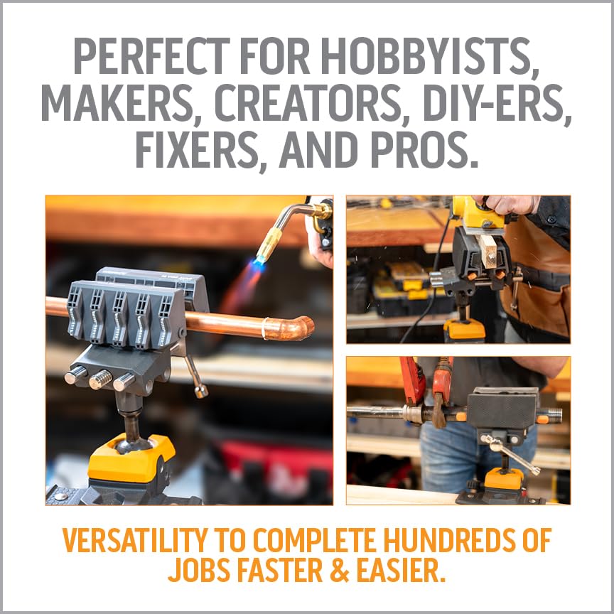 IQ Vise | 360° Articulating Bench Vise Made From Steel & Cast Aluminum w/ 8-Position Locking Ball & Socket | Woodworking Vise Handles Up To 130ft-lbs of Torque | Pipe Vise With Double Sided Jaws WORK IQ TOOLS