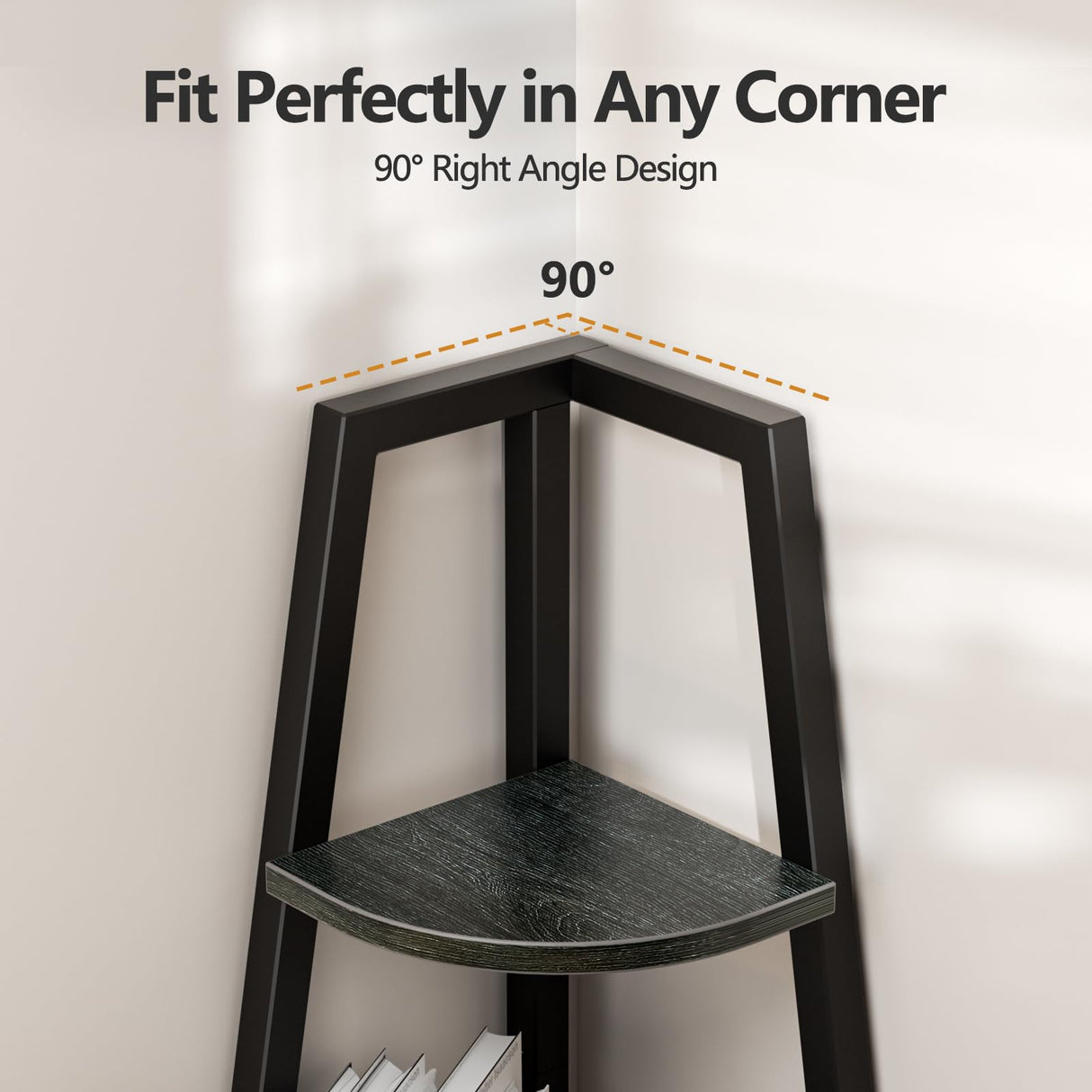 Furnulem 5 Tier Corner Shelf with LED Light, 67.2” Tall Standing Shelf for Wall Corner, Narrow Bookshelf Ladder Shelf for Bedroom, Living Room, Plant, Wood Storage Rack, Metal Frame (Black Oak) Furnulem