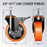 4 inch Stem Caster Wheels 2000lbs, Threaded Stem Casters Set of 4 Heavy Duty,3/8"-16 x 1"(Stem Diameter 3/8", Stem Length 1"), Safety Dual Locking Caster, Industrial Castor Wheels for Cart,Furniture TAYLOON