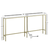 Masupu 70.9 Inch Console Table with Power Outlet,Modern Narrow Long Sofa Table Behind Couch,Skinny Entry Table with Gold Metal Frame for Entryway,Living Room, Hallway,Marble White Masupu