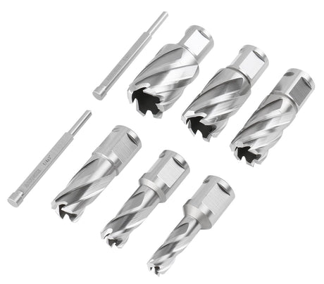 Accusize Industrial Tools Hss Professional Annular Cutter Set 1'' Cutting Depth, 7/16'' to 1-1/16'' with 3/4'' Weldon Shank, 8 Pc Set, HSS1-0000 Accusize Industrial Tools