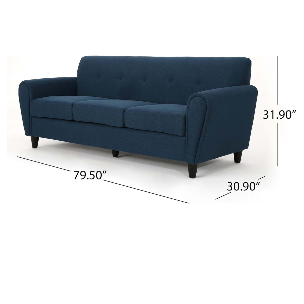 Merax Comfy 3 seat Sofa with Wooden Legs, Modern Couch for Living Room, Bedroom, Apartment, Office, Navy Blue Merax