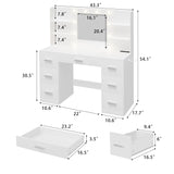 Furmax Vanity Desk with Mirror, LED Lights and Power Outlet Makeup Vanity Table with 7 Drawers and 6 Storage Shelves Dressing Table for Bedroom Dressing Room (White) Furmax