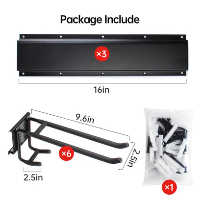 NOEAIKE Garage Storage Rack Hooks, 48 Inch Heavy Duty Wall Mount Garage Organization with 3 Rails and 6 Adjustable Double Wall Hooks,Hanging Shelves for Garden Tool/Broom/Mop(Black)