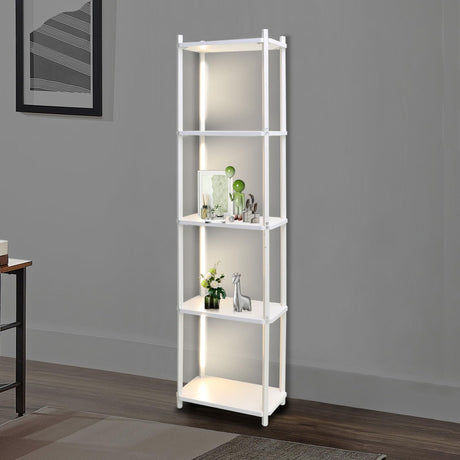 5 Tier Corner Shelf with LED Light, 57.7" Tall Corner Stand Shelves Modern Home Decor Display Floor Lamps, Corner Furniture Open Bookshelf for Bedroom, Office, Living Rooms, White Bloddream