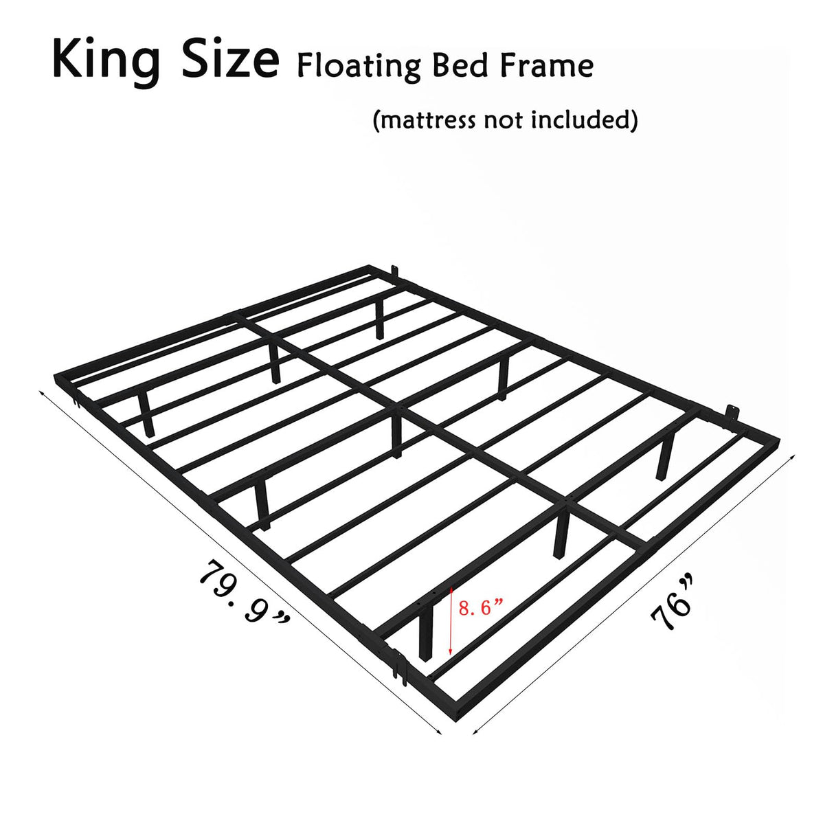 Muluflower King Size Floating Bed Frame with LED Lights and Convenient Charging Station Muluflower