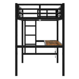Metal Twin XL Loft Bed with Desk and Charging Station,Heavy Duty Loft Bed Frame with LED Lights and USB for Kids,Teens,Adults,Twin XL Size,Black Bellemave