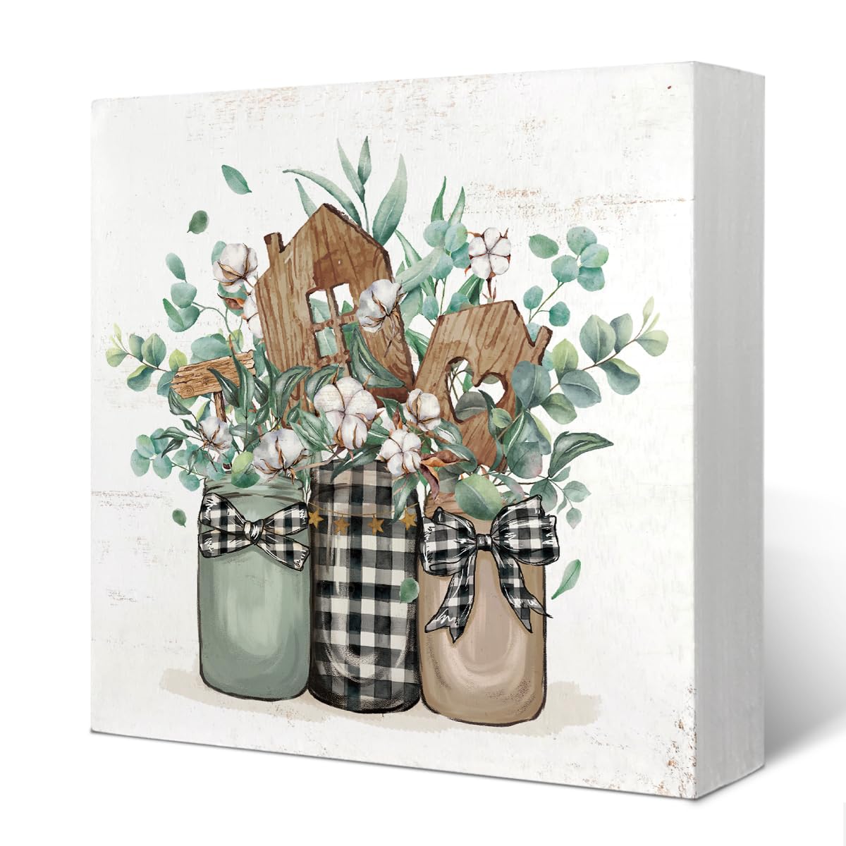 Yetmadi Spring Eucalyptus Leaves Sign Wood Box Desk Decor,Eucalyptus Decor,Sage Green Eucalyptus Leaves Wooden Block Box Sign Decoration for Farmhouse Shelf Table Decor,5x5 Inch - WoodArtSupply