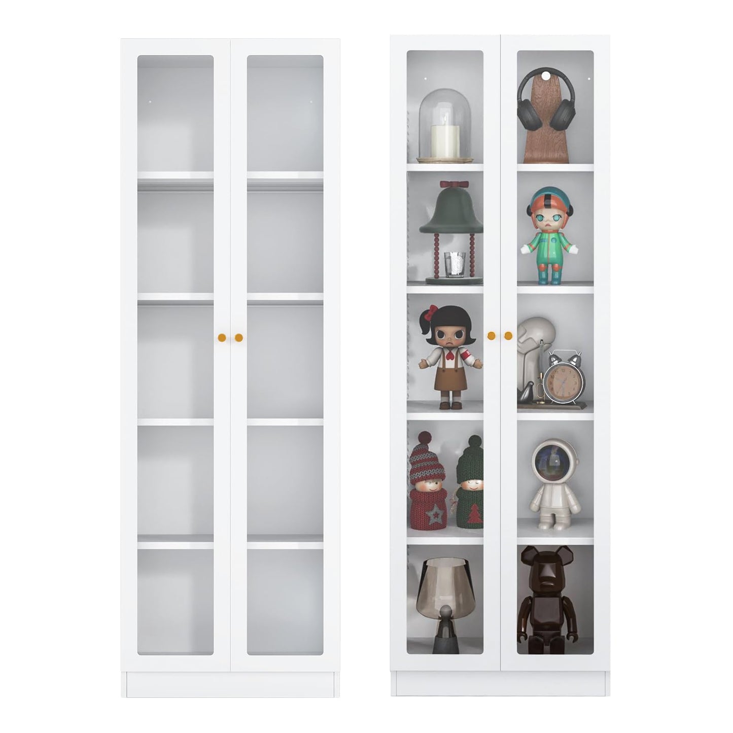 IRONMIX Modern Display Cabinet with Doors, Metal Curio Display Cabinet with Adjustable Shelves, 70.87" H China Cabinet, White Book Shelf with Storage Cabinet for Home Office Living Room