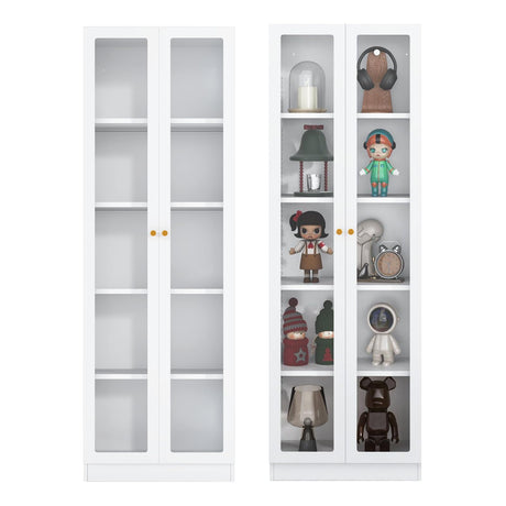 IRONMIX Modern Display Cabinet with Doors, Metal Curio Display Cabinet with Adjustable Shelves, 70.87" H China Cabinet, White Book Shelf with Storage Cabinet for Home Office Living Room IRONMIX
