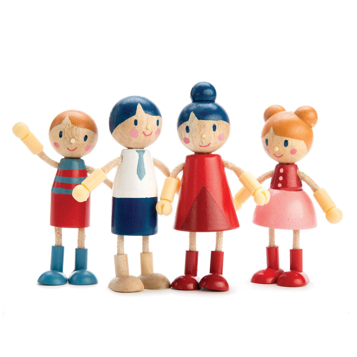 Tender Leaf Toys - Doll Family - Cute Wooden Flexible Doll Family for Kid's Dollhouse, Four Pcs of Multicultural Mom, Dad, Boy and Girl - Age 3+ Tender Leaf Toys