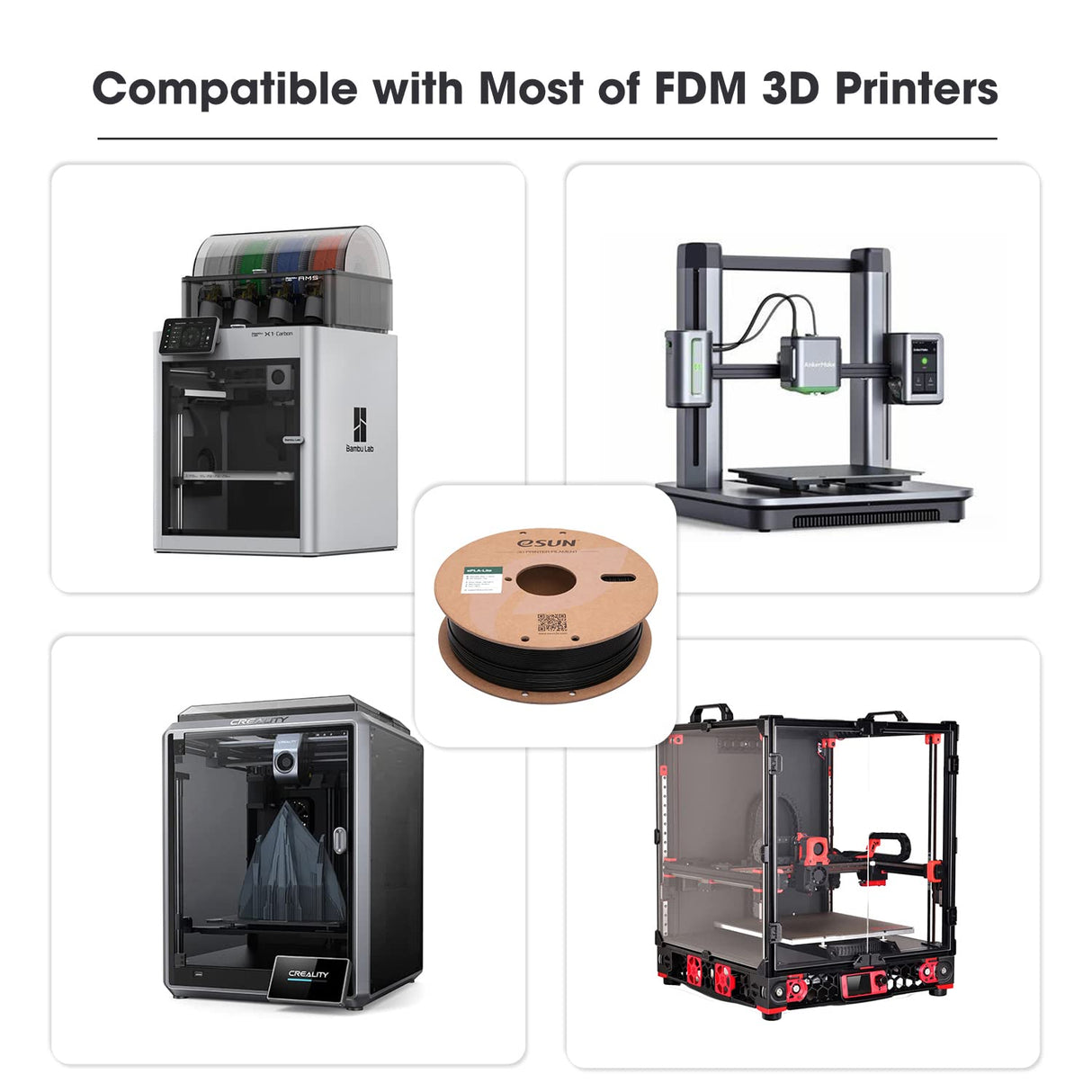 eSUN PLA Filament 1.75mm, High Toughness 3D Printer Filament Upgraded PLA Filament, Dimensional Accuracy +/- 0.03mm, 1KG Cardboard Spool (2.2 LBS) 3D Printing Filament for 3D Printers, Black eSUN