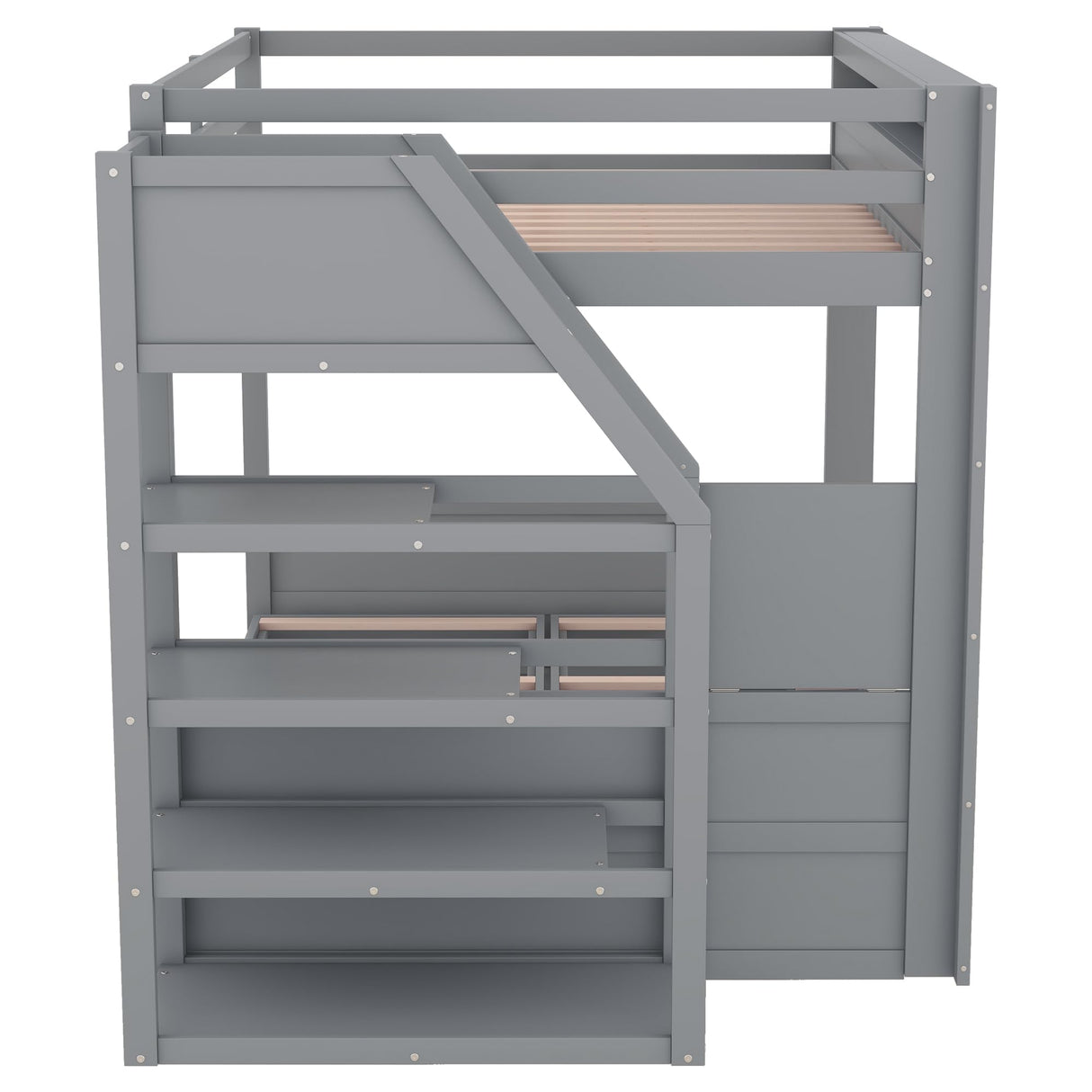 Harper & Bright Designs Full Over Full/Futon Bunk Beds with Stairs and 3 Drawers, Built-in Shelf, Bottom Bed can be Converted into Daybed, Solid Wood Bunk Bed Frame - Gray Harper & Bright Designs