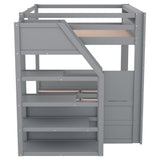 Harper & Bright Designs Full Over Full/Futon Bunk Beds with Stairs and 3 Drawers, Built-in Shelf, Bottom Bed can be Converted into Daybed, Solid Wood Bunk Bed Frame - Gray Harper & Bright Designs