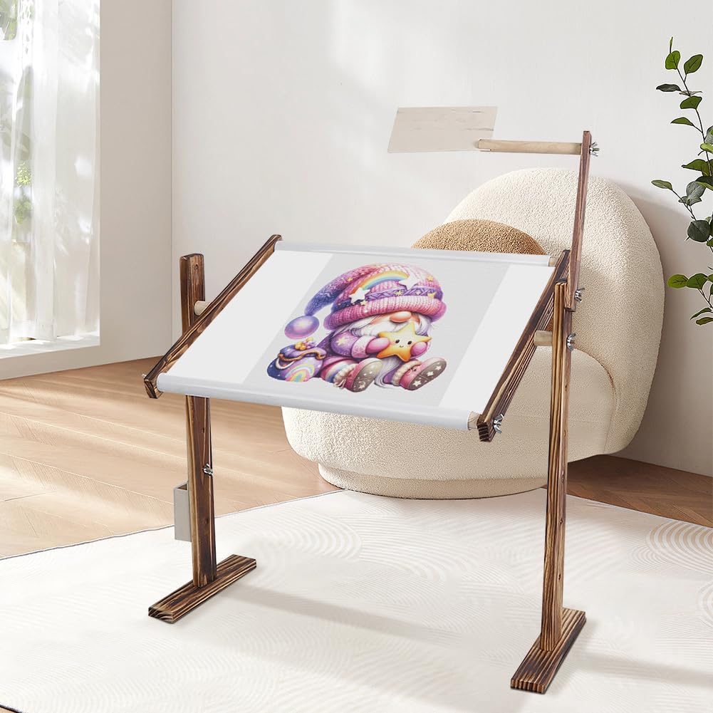 Adjustable Cross Stitch Frame Stand,Wooden Frame for Sewing Embroidery Cross Stitch with Scroll,Desktop Embroidery Stand Side Pocket for Gadget Pine Material HURRISE