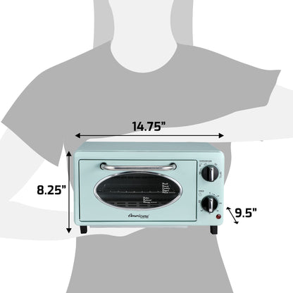 Elite Gourmet by Maximatic Americana Collection ETO147M Diner 50’s Retro Countertop Toaster oven, Bake, Toast, Fits 8” Pizza, Temperature Control & Adjustable 60-Minute Timer 1000W, 2 Slice, Mint