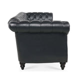 Ball & Cast 84" Chesterfield Leather Sofa with Channel Tufted Seat Back,Classic 3 Seater Couch w/Roll Arm Nailhead Trim and Upholstered,Mid Century Furniture for Living Room,Bedroom,Office,Black PU Ball & Cast