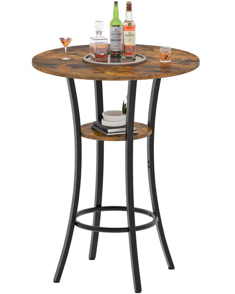 CHOEZON Round Bar Table, 2-Tier High Top & Counter Height Dining Table, for Bistro, Pub, Kitchen, Living Room, Rustic Brown and Black TBT03BF CHOEZON