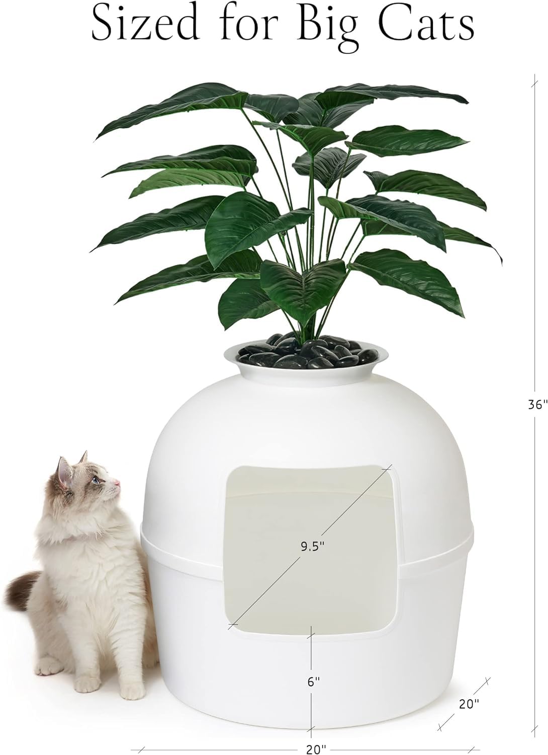 Secret Litter Box by Bundle & Bliss - Hidden Litter Box Enclosure, Patented Design with Odor Control, Includes Faux Plant, Carbon Filter and Real Stones Vivid White Bundle & Bliss