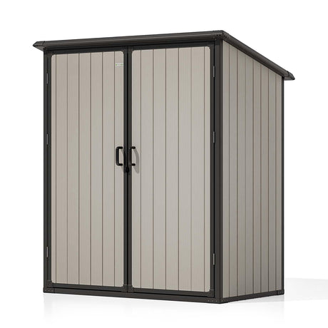 Patiowell 5 x 3 FT Outdoor Storage Shed, Resin Waterproof Cabinet with Adjustable Shelves and Lockable Doors for Patio Furniture, Pool Accessories and Tools, Beige Patiowell