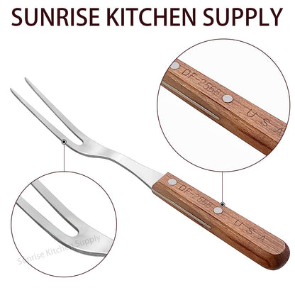 Sunrise Kitchen Supply Stainless Steel Turner Spatula & Meat Fork with Wood Handle (10.5" Fork (2 pack))