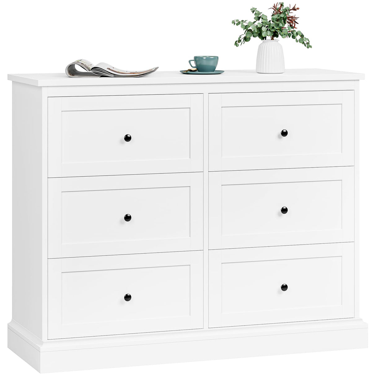 FOTOSOK White Dresser, 6 Drawer Dresser White, Modern Double Chest with Deep Drawers, Wide Storage Organizer Cabinet for Living Room Home FOTOSOK