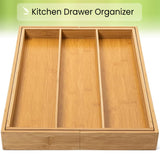 Purawood Kitchen Drawer Organizer - Expandable Utensil Drawer Organizer for Kitchen, Cutlery Tray & Silverware Drawer Organizer, 3-5 Slots - Bamboo Drawer Organizer for Utensils & Flatware (Natural) Purawood