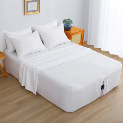 Air Mattress Sheet Set for 16-24 Inch Air Beds Queen Size,Deep Pocket Fitted Sheet with Inflation Opening,Soft & Breathable, for Guests, Camping, RVs, Includes Pillowcase Flat Sheet Fitted Sheet,White