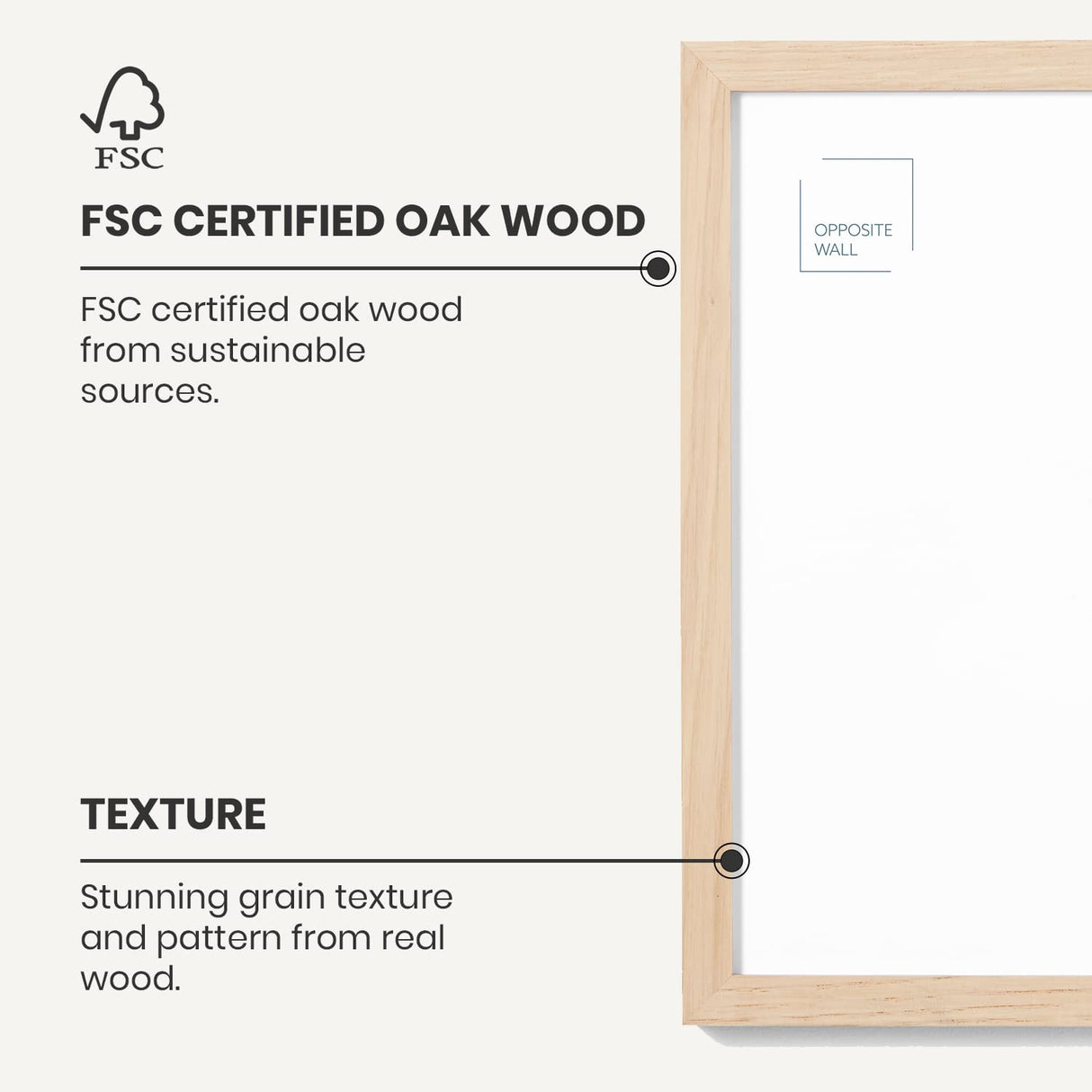 Opposite Wall - 18x24 in - Natural Solid Oak Wood Picture Frame - Lightweight, Versatile & Shatterproof - Wall Hanging Poster or Photo Frame - Wall Decor for Office, Gallery & Home Opposite Wall