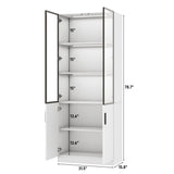 chartustriable 79" Tall Display Cabinet with LED Sensor Light & Pop-up Glass Doors, Modern Bookcase Curio Storage Cabinet for Bedroom, Living Room, Office, White chartustriable