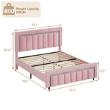 HOMBCK Full Size Bed Frame, Velvet Upholstered Bed Frame with Diamond Tufted Headboard and Footboard, Pink Bed Frame Full, Vertical Channel Tufted Design, No Box Spring Needed, Easy Assembly, Pink HOMBCK