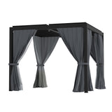 LVUYOYO Louvered Pergola 10' x 10', Outdoor Pergola with Adjustable Roof, Patio Aluminum Frame Metal Gazebo with Curtains and Netting for Patio, Backyard, Garden, Deck (Black) LVUYOYO