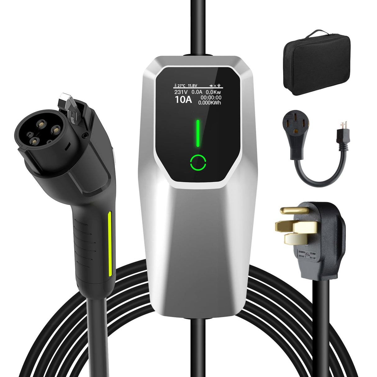 Portable Level 1 and Level 2 EV Charger 240V 32A (7.68kw) with 26ft Charging Cable NEMA 14-50 5-15 for SAE-J1772 Electric Vehicles Charging Station j Junsun