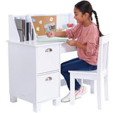 KidKraft Wooden Study Desk for Children with Chair, Bulletin Board and Cabinets, White KidKraft