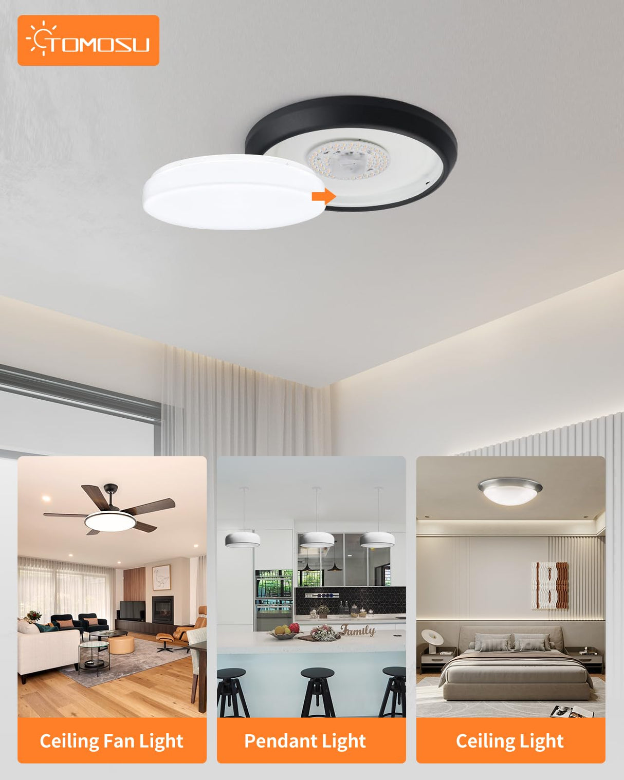 Tomosu 2 Pack Ceiling Fan Lamp Replacement, 6.69 inch Dimmable 3CCT 3000K/4000K/5000K 36W 3200LM, Ceiling Fan LED Light Kit Replacement, LED Light Engine Retrofit Kit Tomosu