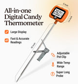 Digital Candy Thermometer with Pot Clip, Instant Read Kitchen Thermometer for Cooking, Baking, and Candy Making – 10" Stainless Steel Probe, LCD Display, Essential Baking Tool Craft911