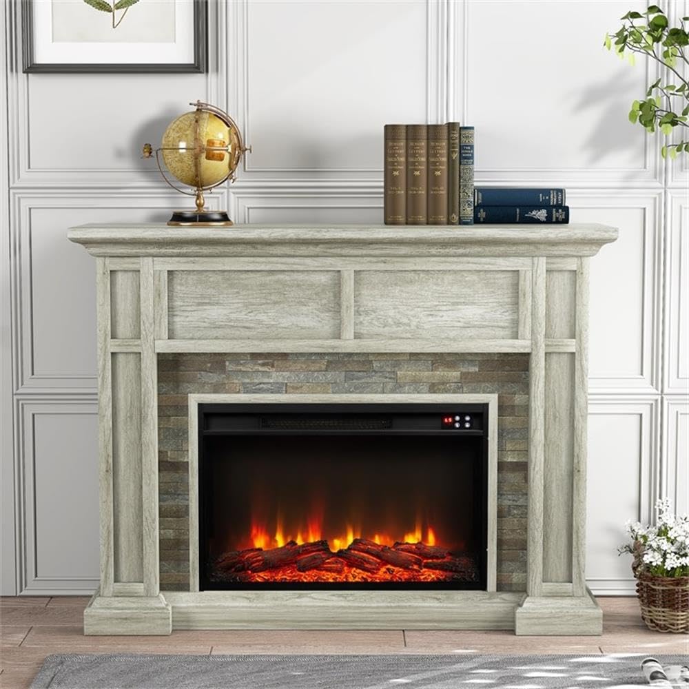 LIVILAND 48" Electric Fireplace with Realistic Flame Effect - Gray