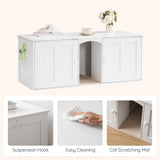 HOOBRO Litter Box Enclosure with Double Room, Cat Furniture for 2 Cats, Hidden Litter Box Furniture with 2 Hooks, Wooden Cat Washroom with Scratching Mat, White WT21MW01 HOOBRO