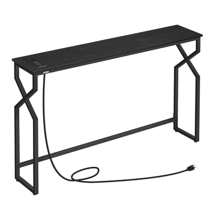 MAHANCRIS Console Sofa Table, 44.9" Entryway Table with Power Station, Narrow Couch Table, Hallway Table, Sofa Table with USB Ports, Metal Frame, for Entrance, Living Room, Black CTHB113E01 MAHANCRIS