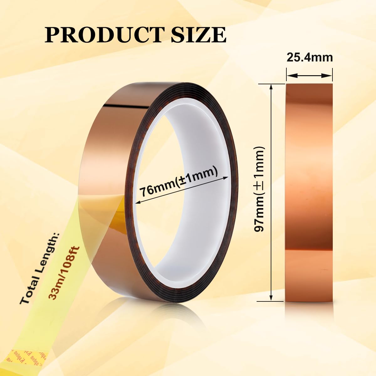 CoYlBod Polyimide Film Adhesive Tape High Temperature Tape 1 inch (25.4mm) X 36 Yds,No Residue Heat Resistant Tape for Sublimation, Masking, 3D Printing, Electric Task, Soldering CoYlBod